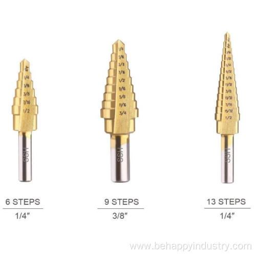 3PCS HSS Titanium Coated Step Drill Bit